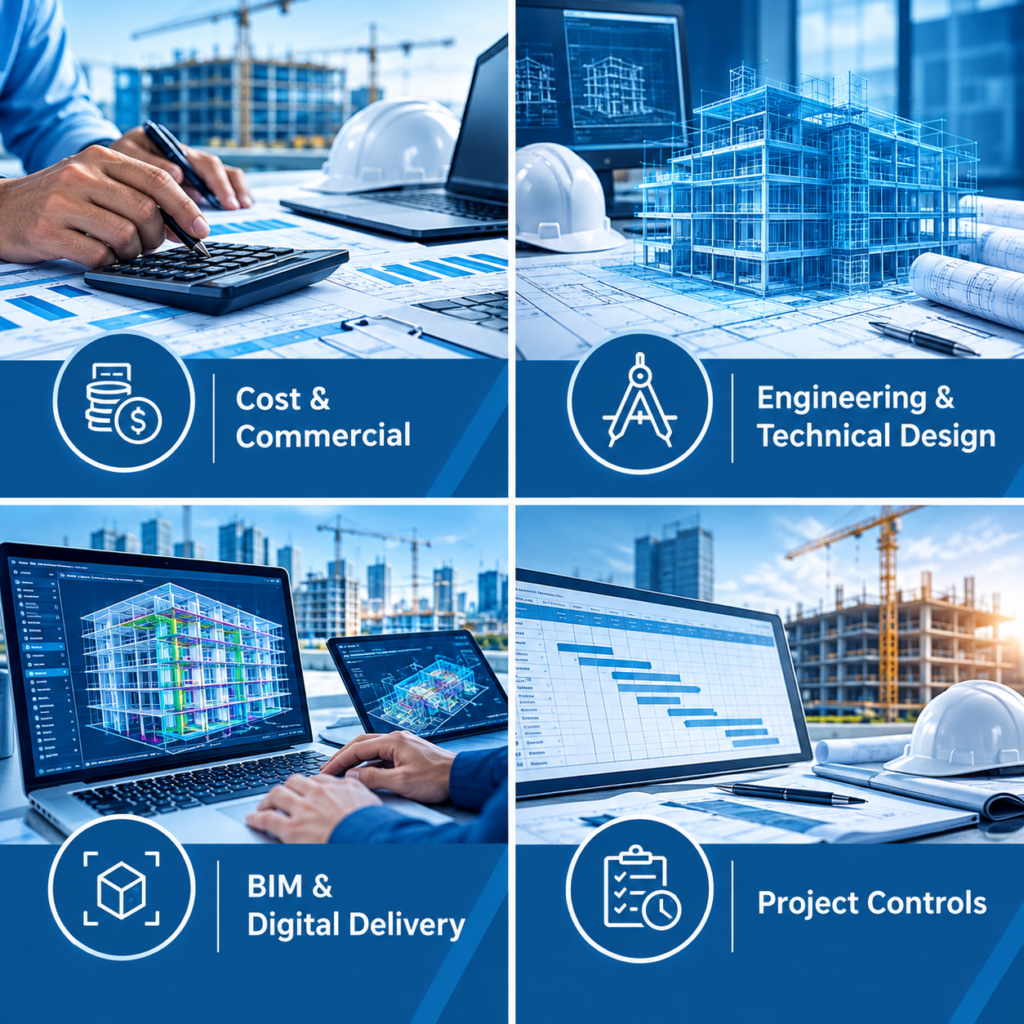four panel construction services infographic